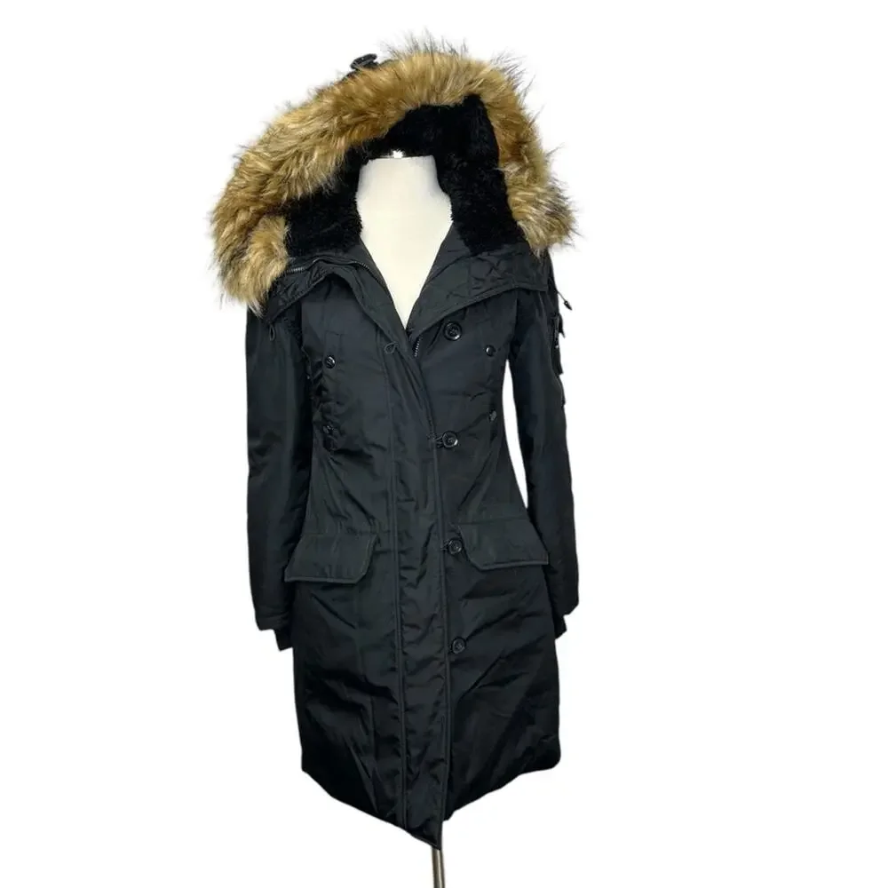 S13 SAM. NY Down Eskimo Coat Black Size XS Faux Fur Hood Jacket Warm - Picture 12 of 12